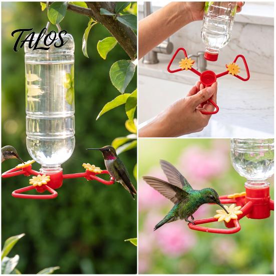 Detachable Hanging Bird Feeders Hummingbird Feeder Adapter with Flower Ports for Plastic Bottles, Backyard Attraction Kit DIY Outdoor Garden Patio and