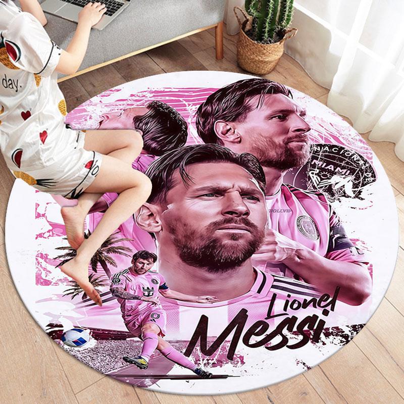 Lionel Messi Round Area Rug,Carpet Rug for Living Room Bedroom Sofa Playroom Decor,Non-slip Floor Mat
