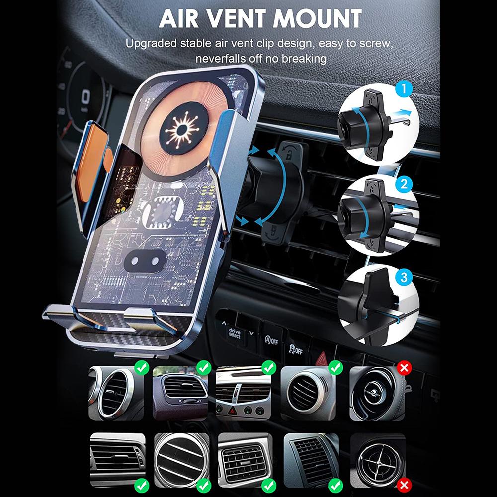 15W Car Wireless Charger Infrared Automatic Clamping Fast Charging Mount Stand Air Vent Phone Holder