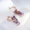 1 Pair Shiny Geometric Purple Zircon Drop Dangle Earrings for Women Luxury Gold Color Wedding Jewelry Gift