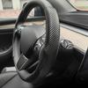 For Tesla Model 3 Model Y 2023 2022  Accessories Carbon Fiber Sticker Car Steering Wheel Cover Gear Shift Cover