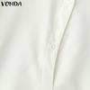 VONDA Женские свободные рубашки с воротником-лацканами и длинным рукавом, нестандартные пуговицы на поясе