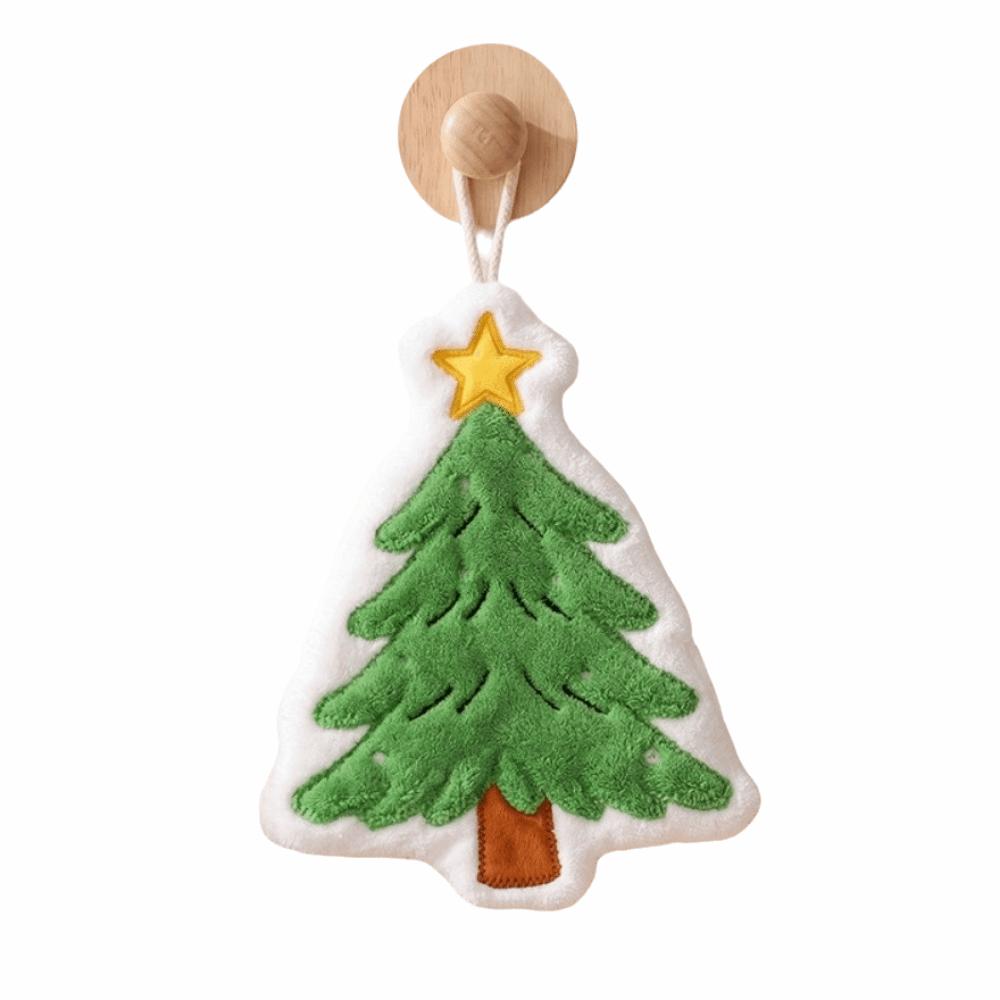 Creative Xmas Hanging Hand Towel Kawaii Coral Velvet Christmas Tree Hand Towel Cartoon Quick Drying Kitchen Cute Wipe Cloth