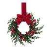 Artificial Christmas Wreath for Front Door 10 Inch Winter Greenery Wreath with Red Berries And Velvet Bow for Farmhouse Porch Wall Fireplace Decor