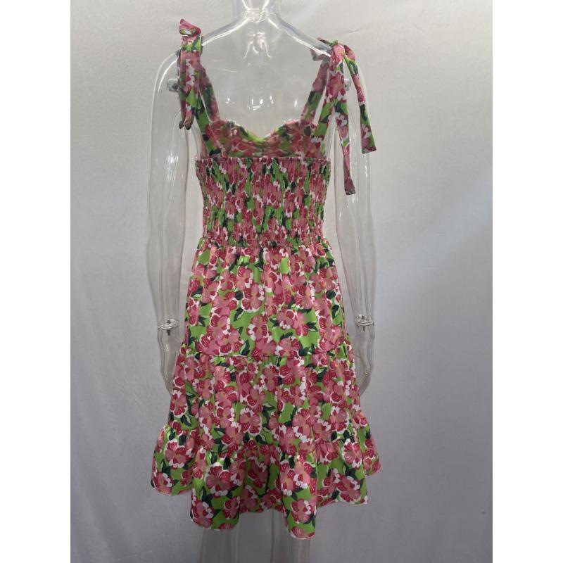 YYFS Женская мода лето весна цветочный узор печати без рукавов с высокой талией повседневные платья