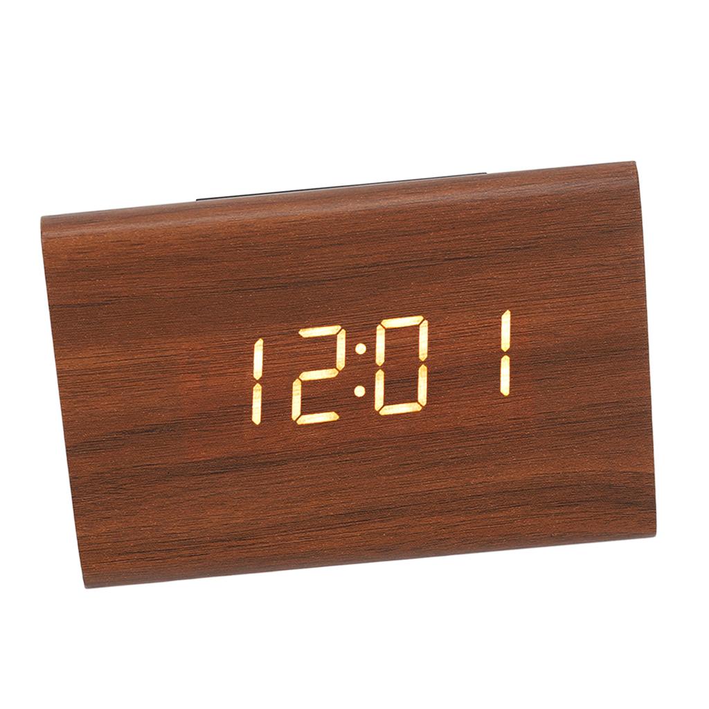 Wood Digital Alarm Clock Triangle Modern Simple Design Portable Wooden LED Clock for Home Office Travel
