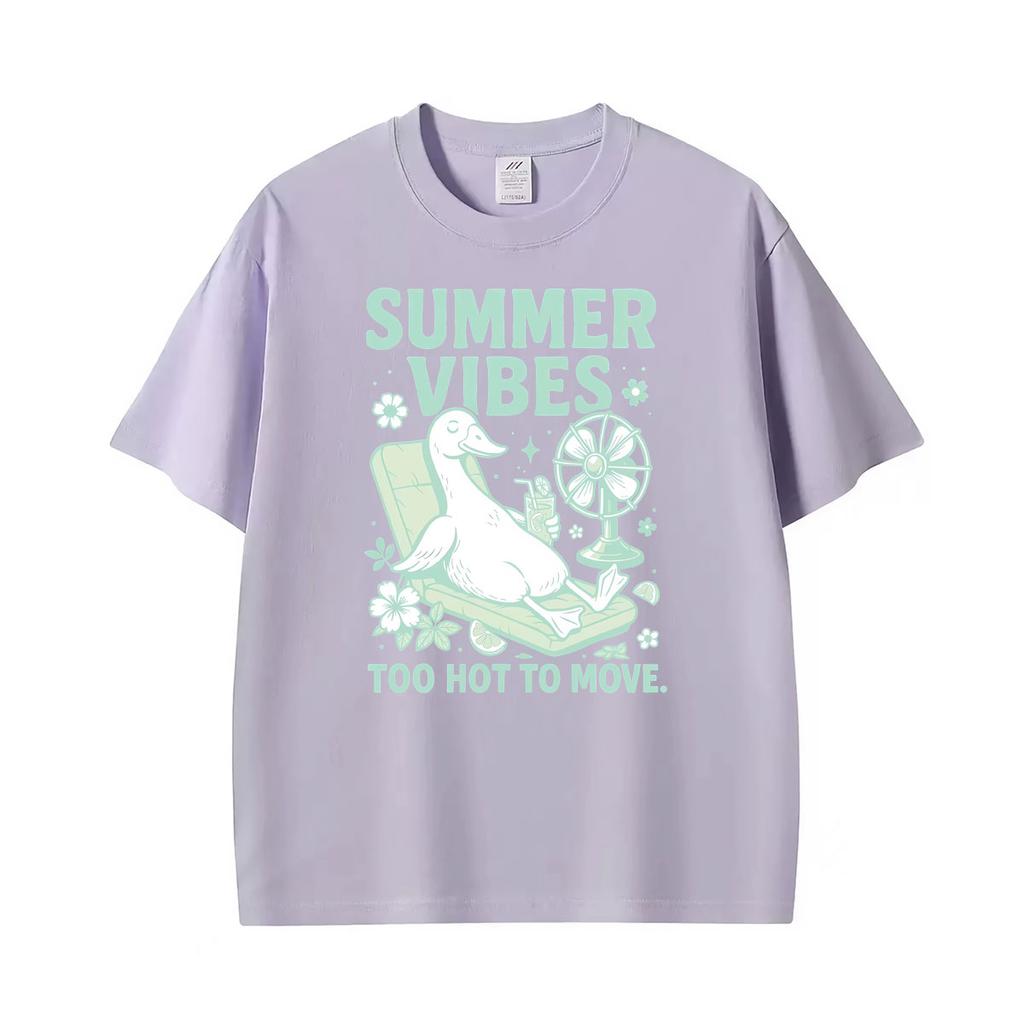 Summer Vibes Too Hot To Move Sunshine Holiday Funny Goose Graphic Tshirts Unisex Unisex Harajuku Casual Cotton Short Sleeve T Shirt