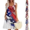 Женское летнее повседневное платье с квадратным вырезом и принтом «День независимости» Платье без рукавов с карманами