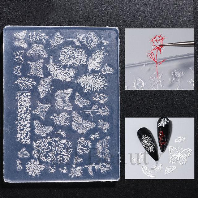 3D силиконовая форма для резьбы по ногтям, снежинка, бабочка, многодизайнная пластина для штамповки, гелевые трафареты, аксессуары для маникюра своими руками, инструменты для ногтей