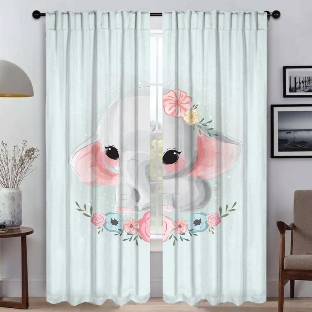 Cute Animals Home Interior Curtains 2 Pieces Window Curtain for Room 2 Panel Tulle for Bedroom Shades Partition Living Kitchen