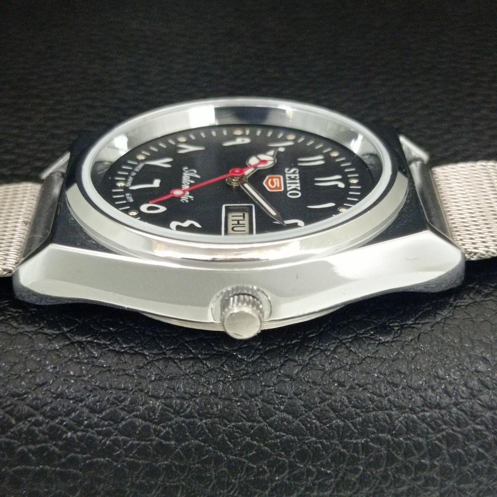 VINTAGE REFURBISHED SEIKO 5 AUTOMATIC 6309A JAPAN MENS BLACK WATCH a442571-1