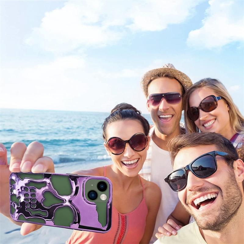 Cool Hollow 3D Skull Phone Case for iPhone 16 15 14 Plus 13 12 11 Pro Max Plating Gothic Skeleton Design Shockproof Cover