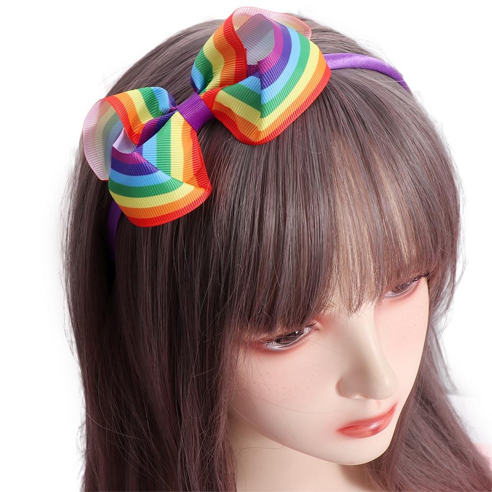 Jumbo Large Rainbow Hair Clips Elastic Ponytail Pigtails Holders Ribbon Hair Band Cheer Leading