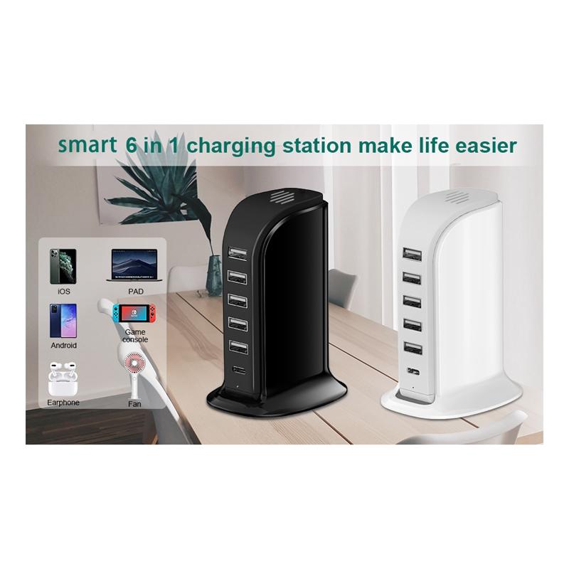 5V4A 20W интеллектуальное зарядное устройство с несколькими портами USB 6 в 1, совместимое с различными устройствами IOS/Android, портативная мини-зарядная станция