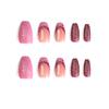 1 Set Women Glitter FALSE Pink-Purple Nails with Glue Wearable Color Gel Fake Nails