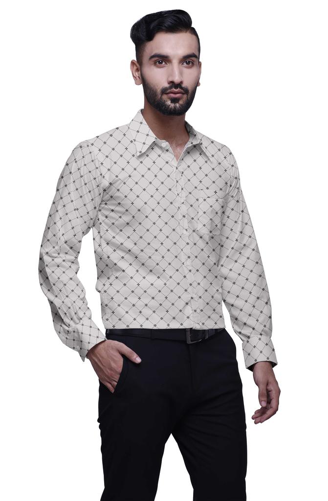 BestMan Printed Formal Shirts For Men Slim Fit Spread Collar Cotton Shirt