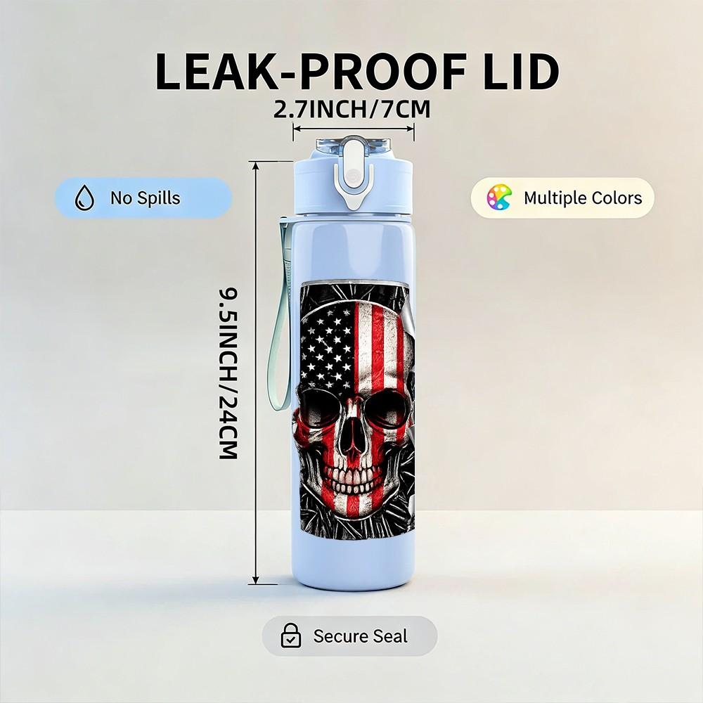 1PC American Flag Gun Patriotic Pattern Print 750ml Color Plastic Sports Water Bottle Leakproof Flip Straw Lid Suitable for Sports Office Home Use