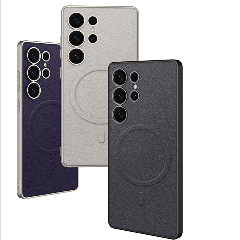 Original Leather S25Ultra Phone Case For Samsung Galaxy S23 S24 S25 Ultra Case Luxury Built Magnetism MagSafe Protective Cover