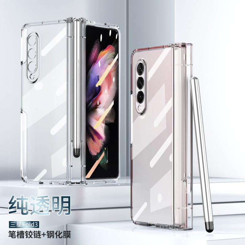 Galaxy Z Fold5 Fold4 Case Clear Plating Hinge Cover With S Pen Holder Full Body Shockproof Protection