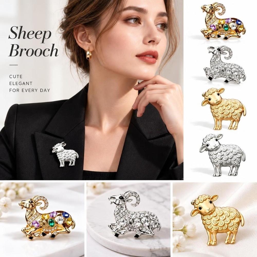 Inlaid Sheep Brooch Alloy Cardigan Clip Gifts Lapel Pin for Women