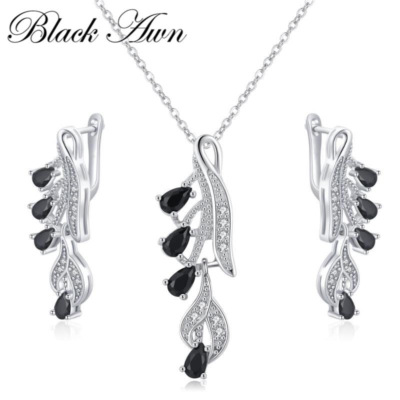 Black Awn Women Black Zircon Jewelry Sets Drop Earrings & Necklace for Women
