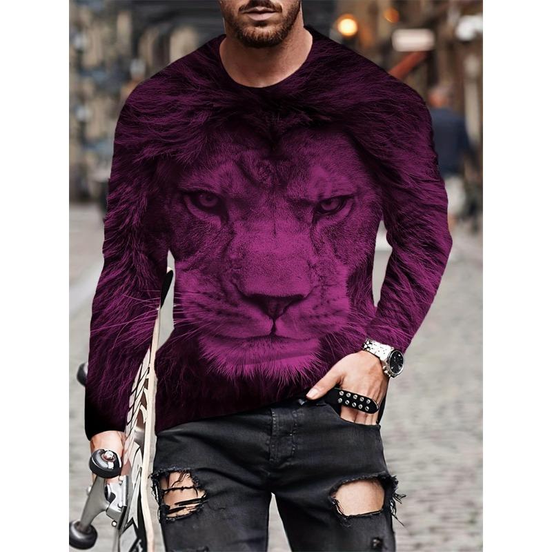 Мужская футболка с длинным рукавом с принтом черного льва, весенне-осенняя, мужской повседневный топ, уличная мода, мужская футболка с длинным рукавом