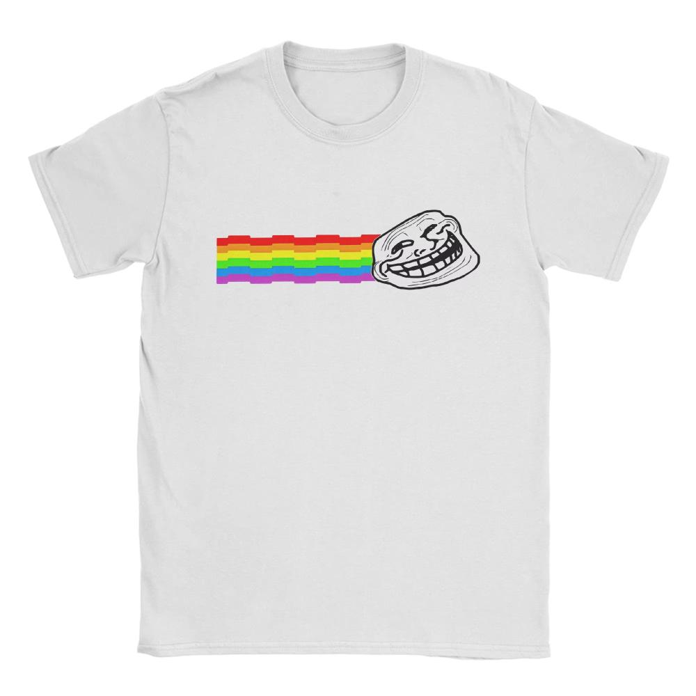Fun Rainbow Troll Face Meme Funny Tshirts For Unisex Unisex Crewneck Cotton T Shirts Comic Humor Short Sleeves Tees Plus Size Tops