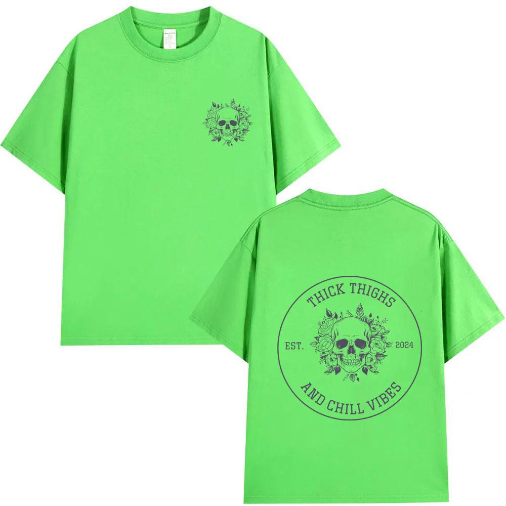 Thick Thighs and Chill Vibes Tshirt Funny Skeleton Graphic T Shirts Men Women Summer Fashion Oversized Tshirt Male Casual Tops