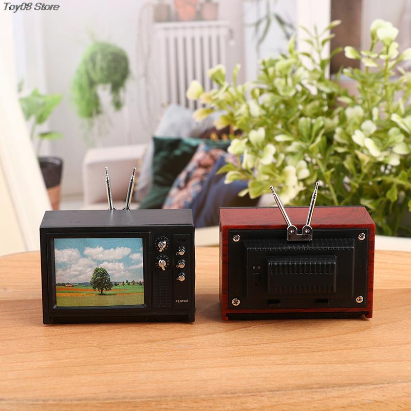1:12 Dollhouse Vintage Old Style Miniature Television TV With Picture Doll House Furniture Living Room Bedroom Decor Model Toy