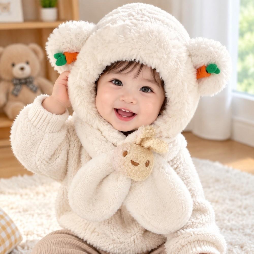 Neck Protection Baby Bear Ear Hat Windproof Winter Plush Integrated Hat Unisex