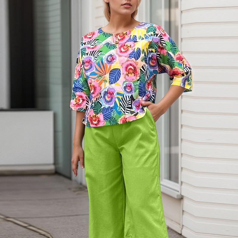ZANZEA Женский повседневный костюм из двух частей с принтом и блузкой с рукавом 3/4 и брюками