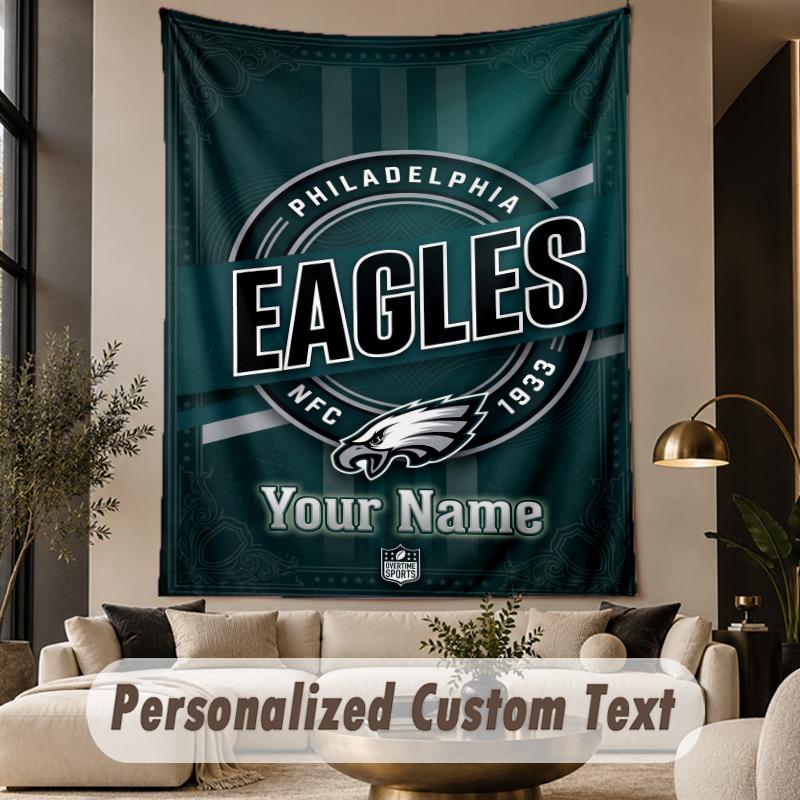 Custom Text Tapestry Philadelphia Eagles Print Wall Tapestry Indoor Living Room Wall Decor