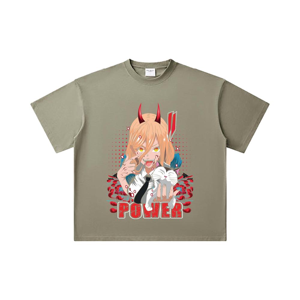 260 GSM Double Yarn 32 Count 100% Cotton Chainsaw Man V51 Power Print Unisex Heavy Cotton T Shirt