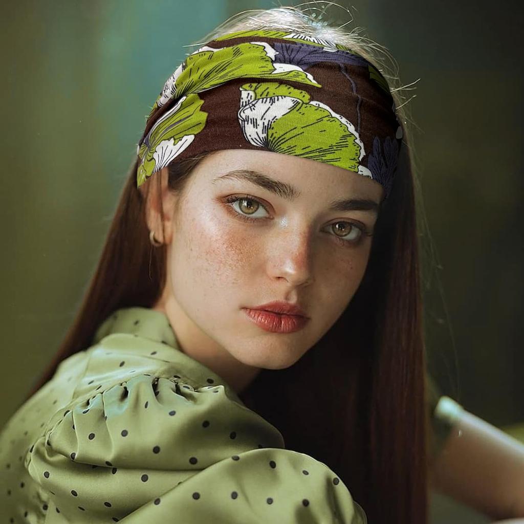 Бохо повязки на голову для женщин Хлопковые широкие повязки на голову Эластичная повязка для волос Нескользящая для тренировок Йоги Бега Тюрбан Головной убор Аксессуары для волос