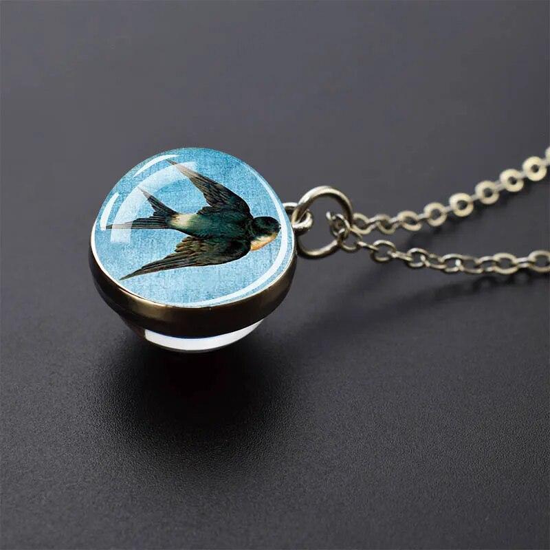 Попугай Феникс Павлин Ворон Ласточка Воробей Сова Двусторонний Стеклянный Шар Подвеска Ожерелье Мужчины Женщины Ювелирные Изделия Подарок