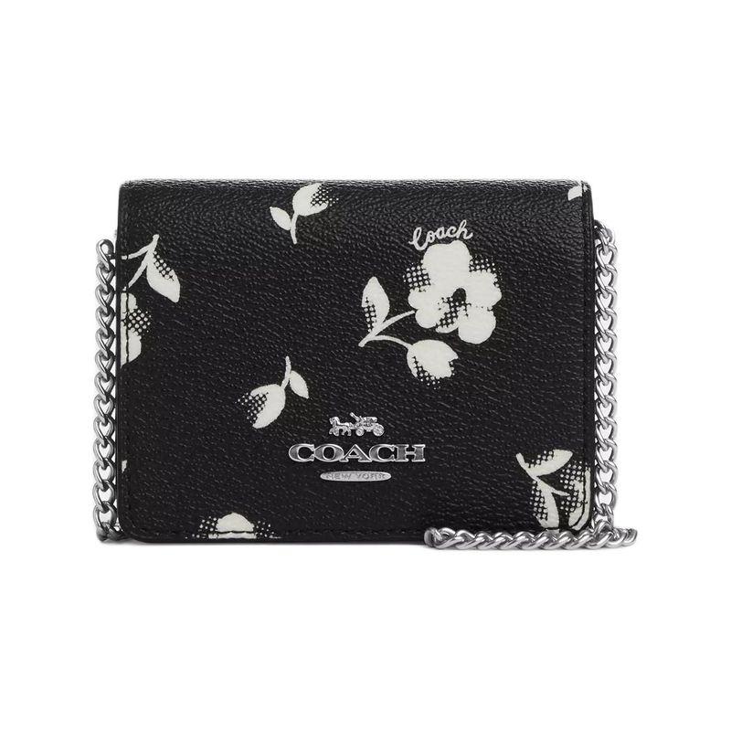 Coach Женская сумка-кошелек на плечо через плечо из холста и кожи с клапаном, карманом для карт, цветочным принтом и логотипом-буквой Черный CP344-SVA47