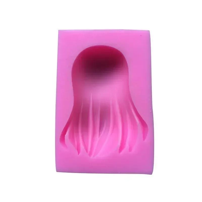DIY Hair Girl Back Hair Tray Chocolate Molds Bakery Accessories Tools Pink Color Molds Cute Doll Long Hair Mold Silicone Mould