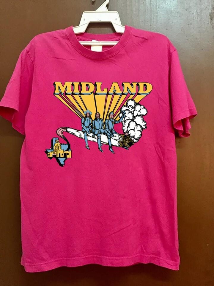 НОВАЯ хлопковая розовая футболка с коротким рукавом Midland Country Band, унисекс, все размеры