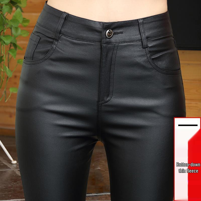 Женские брюки из матовой кожи с высокой талией - Стройнящие, Эластичные, На бархатной подкладке для Осени/Зимы 2025.
