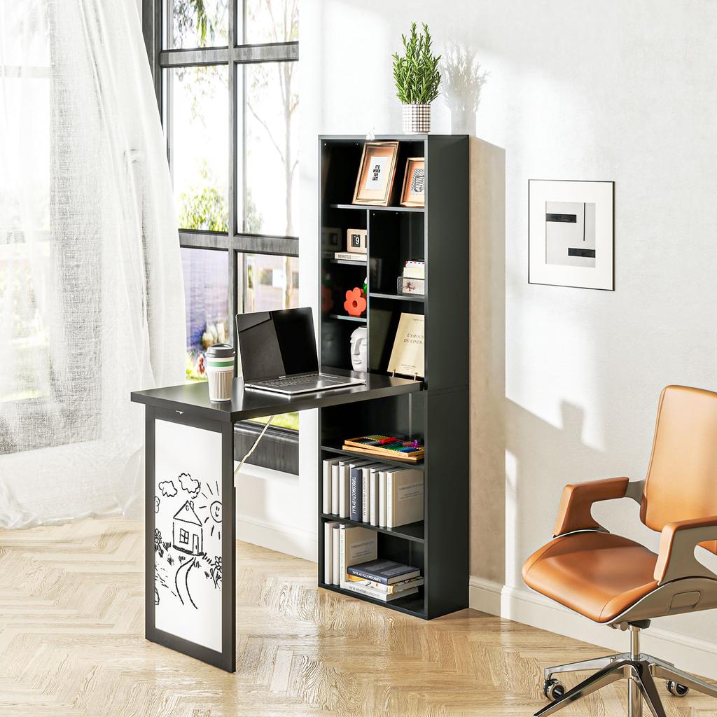 Three Part Work Desk With Storage And Writing Board Black