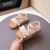 Kids Beach Shoes Open Toes Sweet Folds Children Princess Shoes Beading Elegant 2025 Summer New Girls Sandals Hook&loop