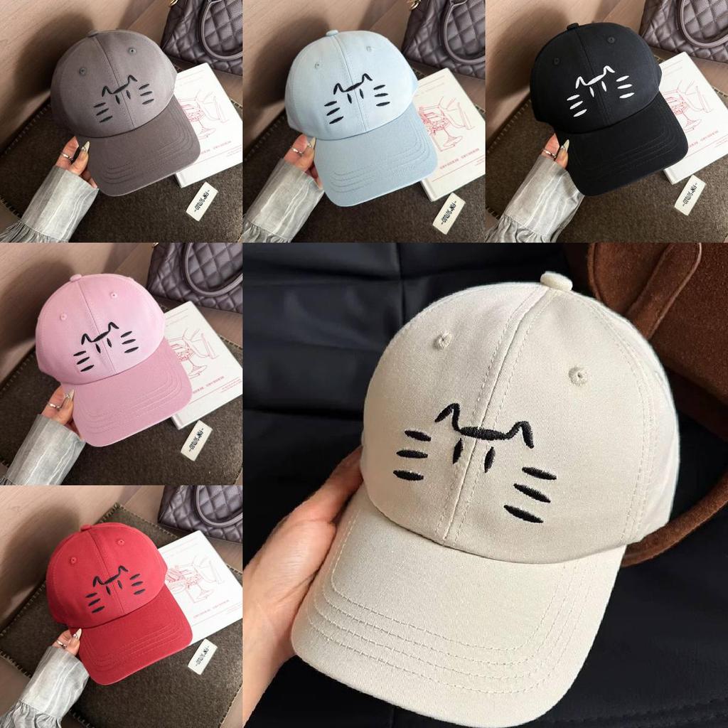 Cute Cat Embroidered Baseball Cap With Wide Brim For Sun Protection And Casual Style