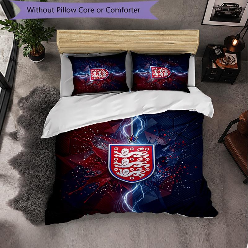 England Football Pattern 3 Pieces Bedding Set Soft Microfiber Duvet Cover with Pillow Cases for Bedroom