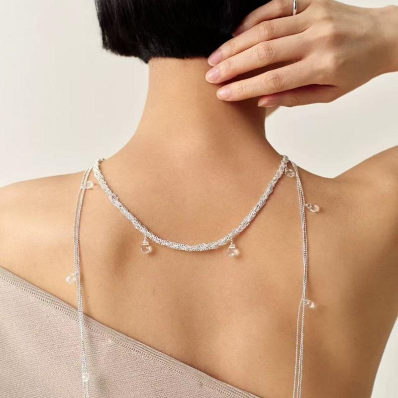 Layered Crystal Pendant Necklace Copper Fashion Jewelry Women