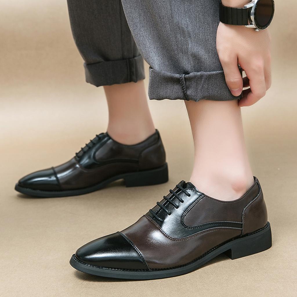 Fashion Color Matching Men's Casual Shoes 2024 Leather Lace-Up for Men Stylish Oxfords Shoes Male Comfortable Business Shoe Men's Shoes