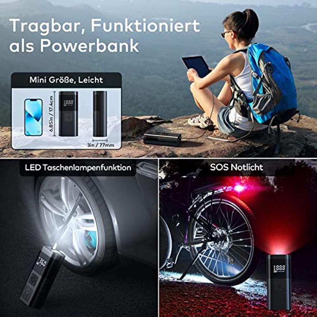 Электрический воздушный насос с аккумулятором 6000 мАч, портативный велосипедный насос 150 фунтов на квадратный дюйм для всех клапанов с цифровым ЖК-дисплеем, мини-компрессор со светодиодной подсветкой для велосипедного мотоцикла