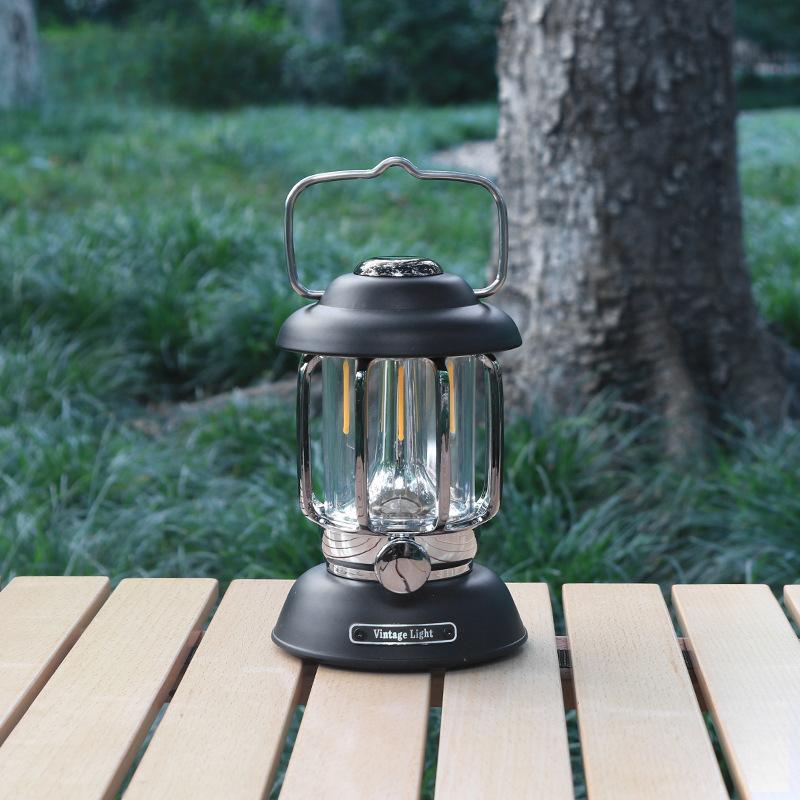 Outdoor Camping Lantern Retro Camping Lamp Multifunctional Warm Light Tent Light Rechargeable Portable Camp Light