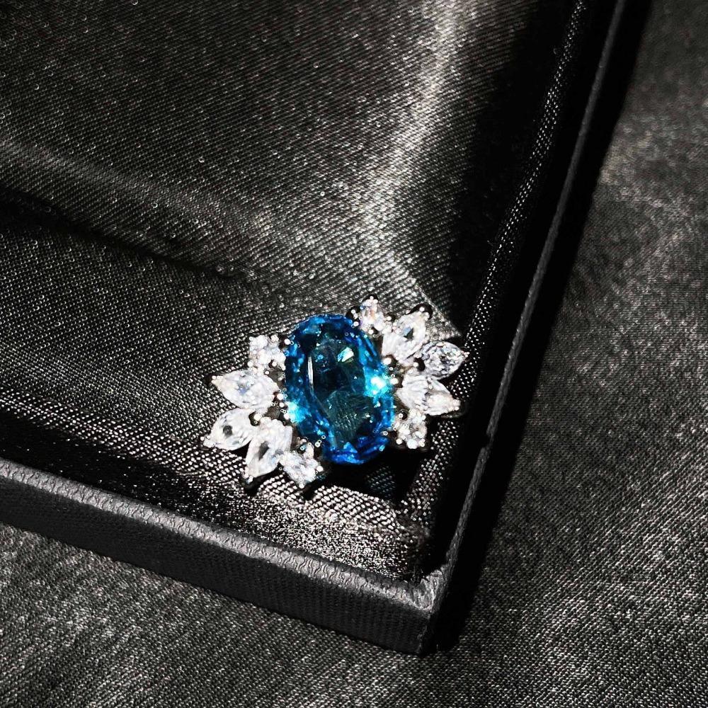 Open Ring with Simulated Asscher Cut Yellow Diamond and Swiss Topaz Blue Pink Gemstone for Women
