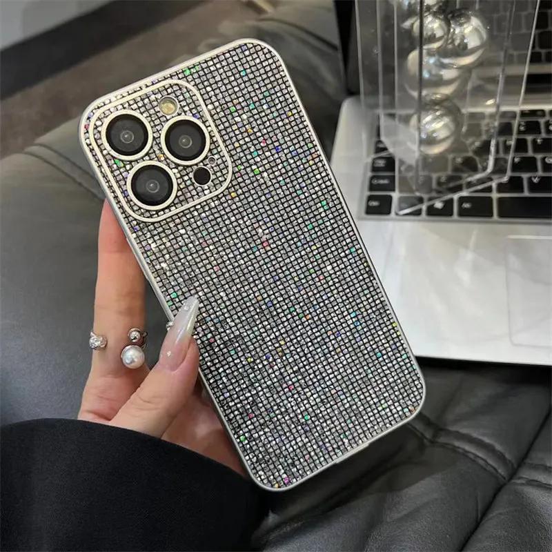 Full Lens Protection Glitter Rhinestone Case For iPhone 16 11 13 Pro Max 14 15 Pro 13 Shiny Diamond Shockproof Bumper Back Cover