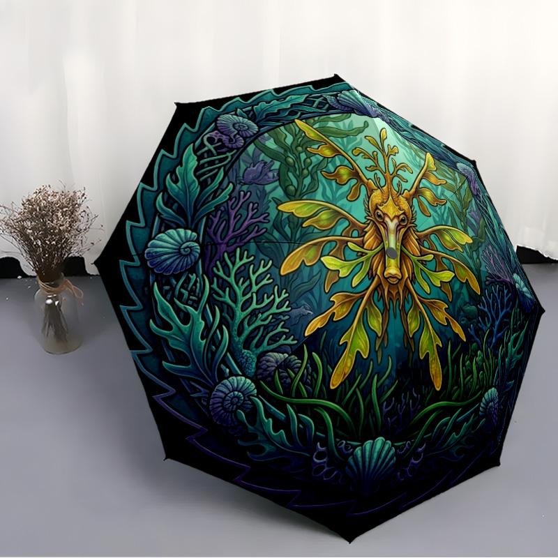 Oceanic Fantasy Creature pattern umbrella, portable and foldable design, 8 ribs, a casual accessory for Halloween, Christmas, and birthday gifts.